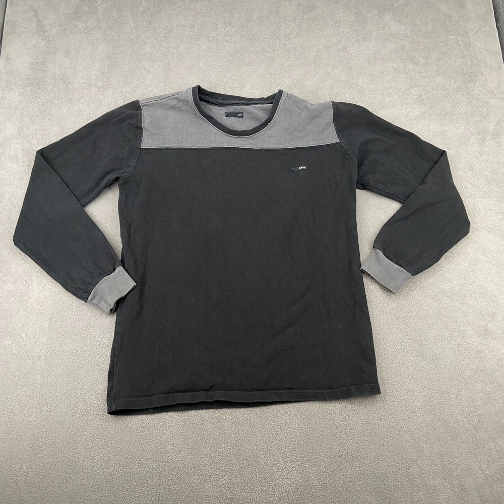 KR3W Sweatshirt Mens Large Black Gray Colorblock Logo Cotton Crew Neck Warm Wear
